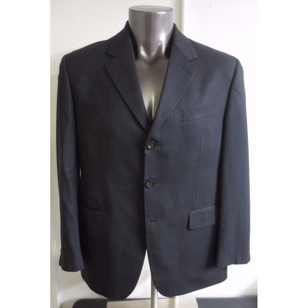 Ralph Ralph Lauren‎ Black Blue Pinstripe 3 Button Jacket 42 S 100% Wool Mens J63